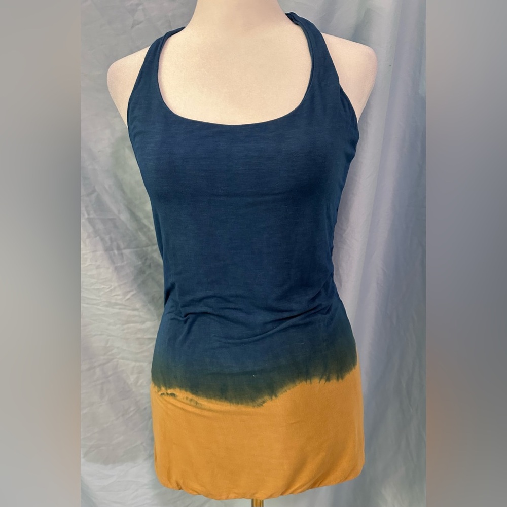 Indah Blue & Tan Bohemian Stretchy Fitted Spandex Halter Tank Top Size Large